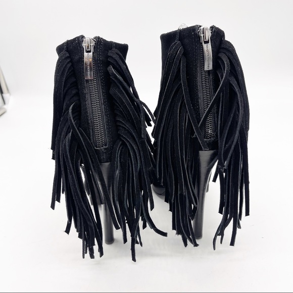 NAUGHTY MONKEY Girl’s Best Fringe Peeptoe Suede High Heel Booties - Picture 5 of 11
